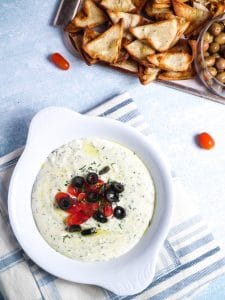cheese dip with tomatoes and olives