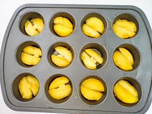 Peaches in muffin tin