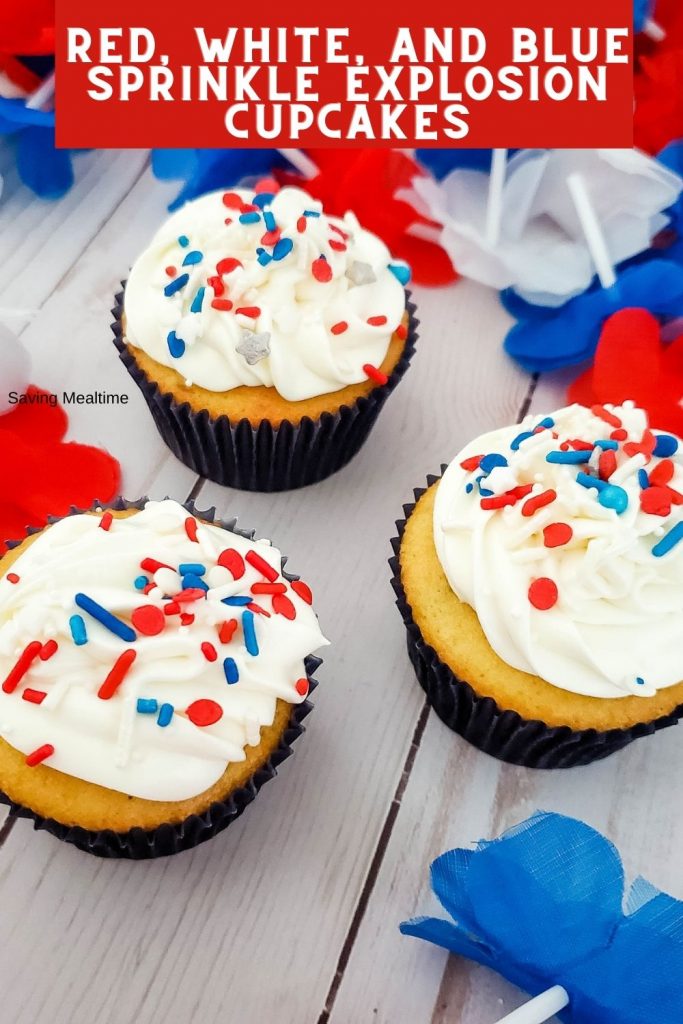 Red, White, and Blue Sprinkle Explosion Cupcakes