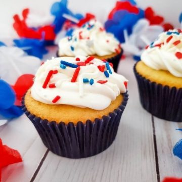 Red, White, and Blue Sprinkle Explosion Cupcakes