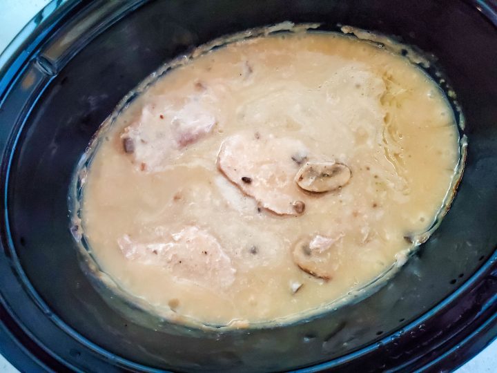 Slow Cooker Pork Chops in Mushroom Sauce - Saving Mealtime